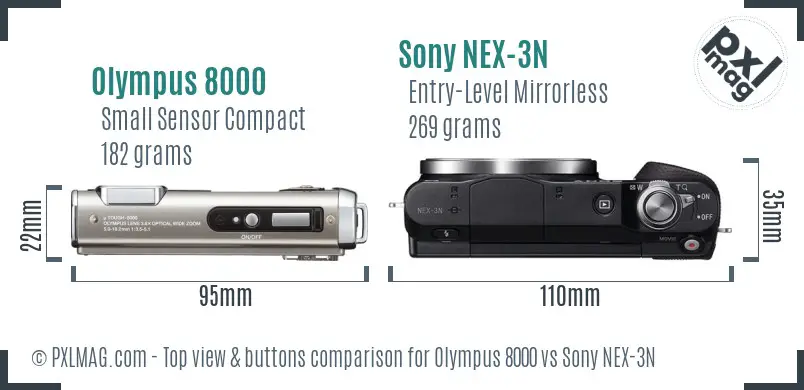 Olympus 8000 vs Sony NEX-3N top view buttons comparison