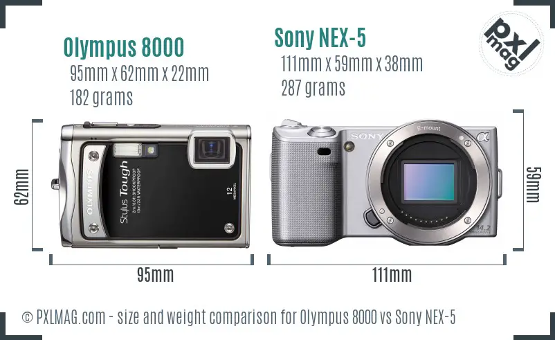 Olympus 8000 vs Sony NEX-5 size comparison