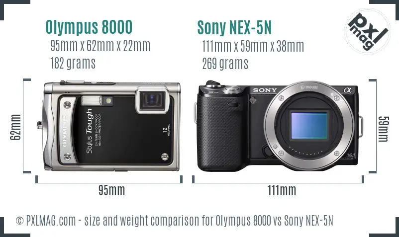 Olympus 8000 vs Sony NEX-5N size comparison