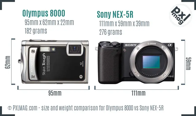 Olympus 8000 vs Sony NEX-5R size comparison