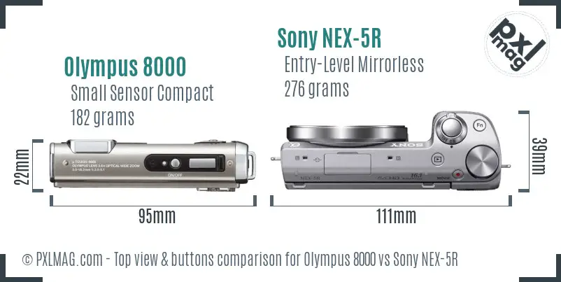 Olympus 8000 vs Sony NEX-5R top view buttons comparison