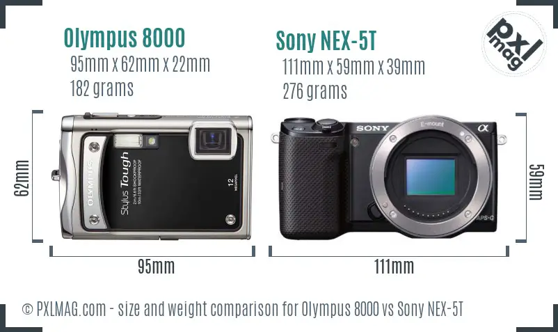 Olympus 8000 vs Sony NEX-5T size comparison