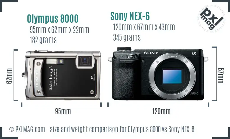 Olympus 8000 vs Sony NEX-6 size comparison