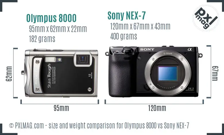 Olympus 8000 vs Sony NEX-7 size comparison