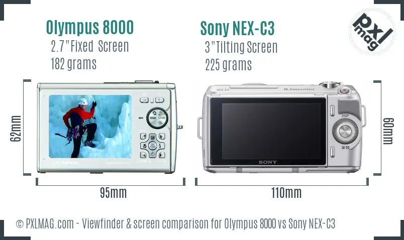 Olympus 8000 vs Sony NEX-C3 Screen and Viewfinder comparison