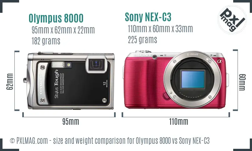 Olympus 8000 vs Sony NEX-C3 size comparison