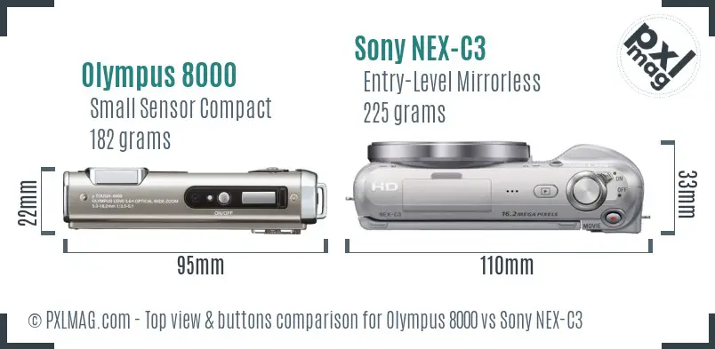 Olympus 8000 vs Sony NEX-C3 top view buttons comparison