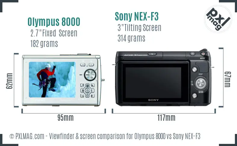 Olympus 8000 vs Sony NEX-F3 Screen and Viewfinder comparison