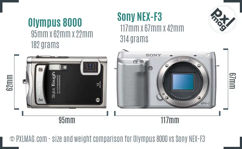 Olympus 8000 vs Sony NEX-F3 size comparison