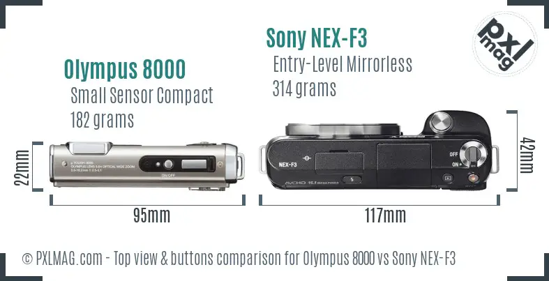 Olympus 8000 vs Sony NEX-F3 top view buttons comparison