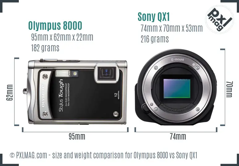 Olympus 8000 vs Sony QX1 size comparison