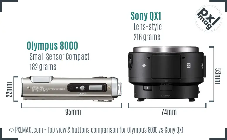 Olympus 8000 vs Sony QX1 top view buttons comparison