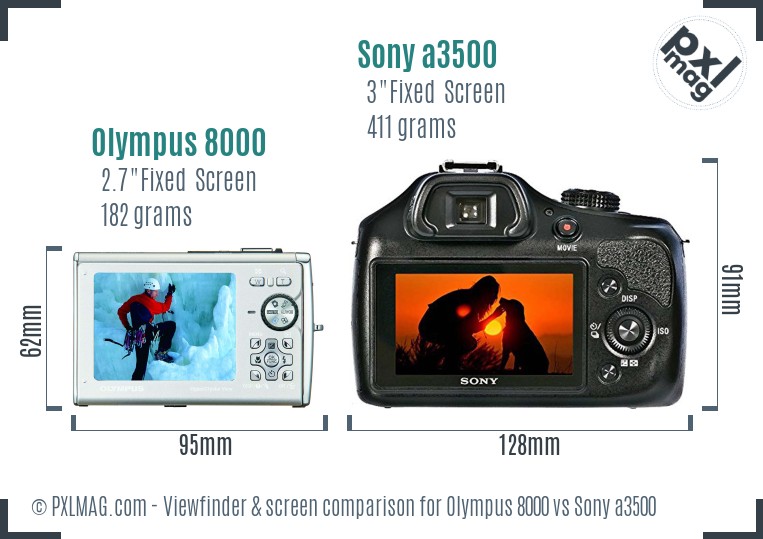Olympus 8000 vs Sony a3500 Screen and Viewfinder comparison