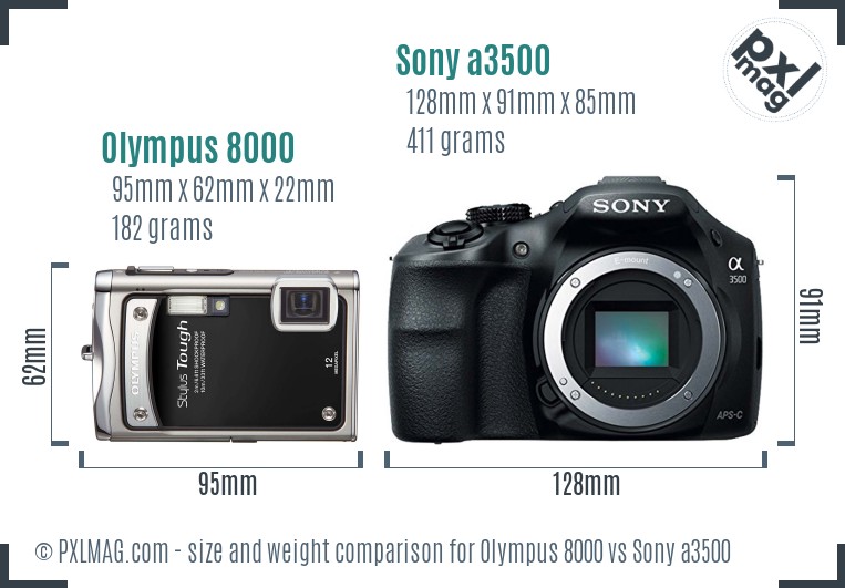 Olympus 8000 vs Sony a3500 size comparison