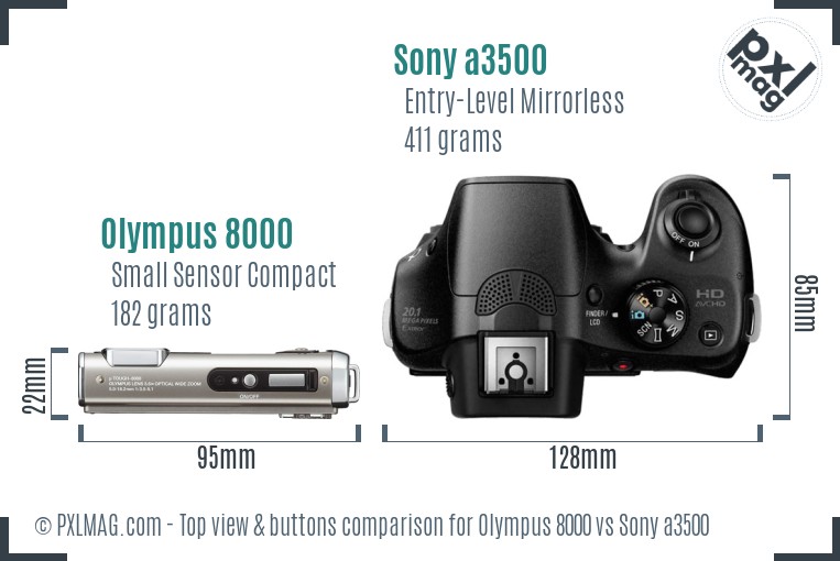 Olympus 8000 vs Sony a3500 top view buttons comparison