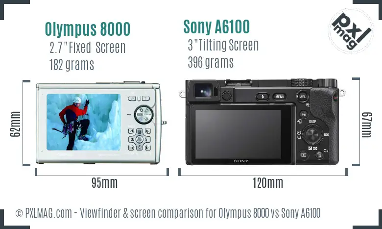 Olympus 8000 vs Sony A6100 Screen and Viewfinder comparison