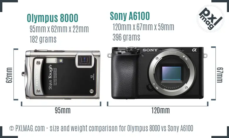 Olympus 8000 vs Sony A6100 size comparison