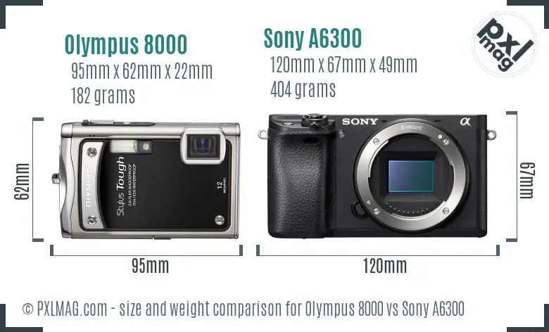 Olympus 8000 vs Sony A6300 size comparison