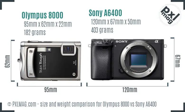 Olympus 8000 vs Sony A6400 size comparison