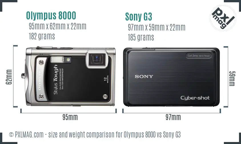 Olympus 8000 vs Sony G3 size comparison