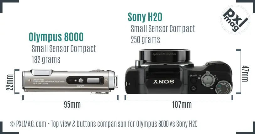 Olympus 8000 vs Sony H20 top view buttons comparison