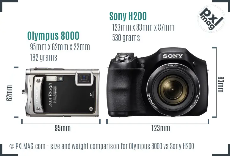 Olympus 8000 vs Sony H200 size comparison