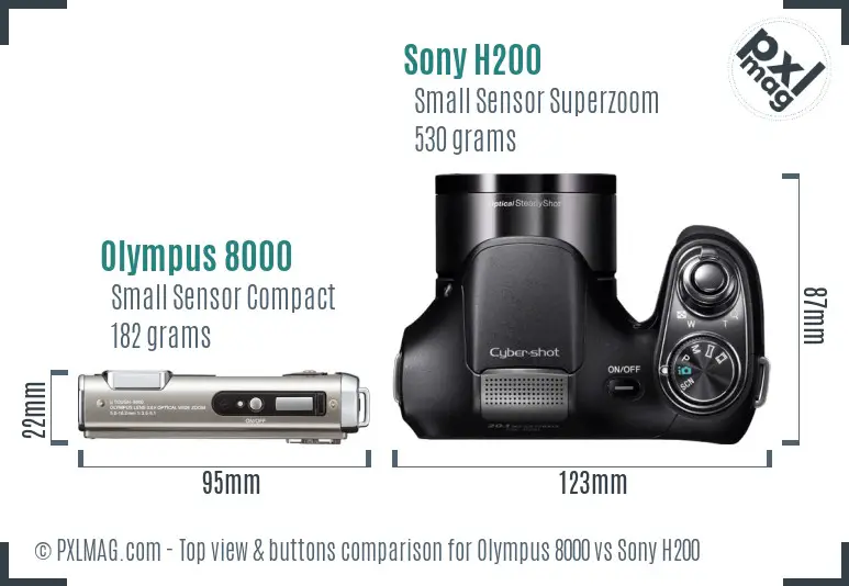 Olympus 8000 vs Sony H200 top view buttons comparison
