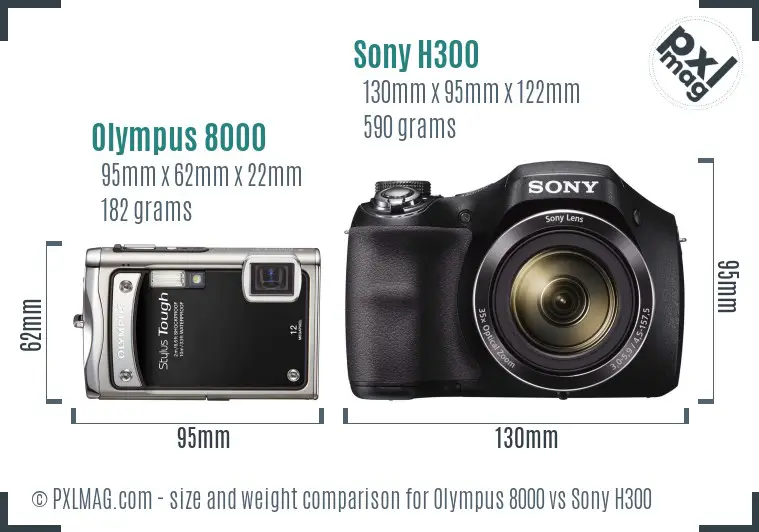 Olympus 8000 vs Sony H300 size comparison