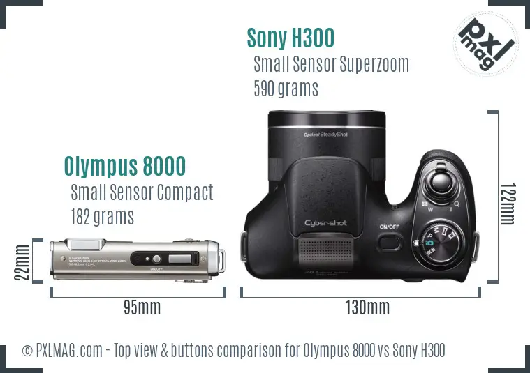 Olympus 8000 vs Sony H300 top view buttons comparison