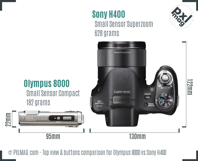 Olympus 8000 vs Sony H400 top view buttons comparison