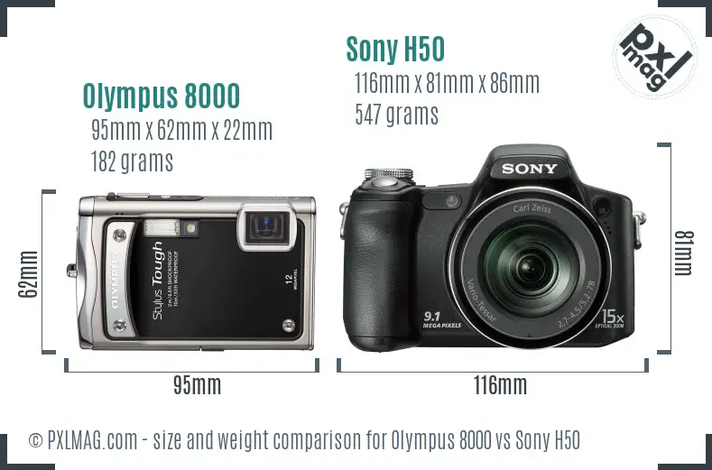 Olympus 8000 vs Sony H50 size comparison