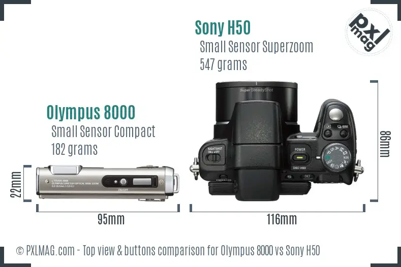 Olympus 8000 vs Sony H50 top view buttons comparison