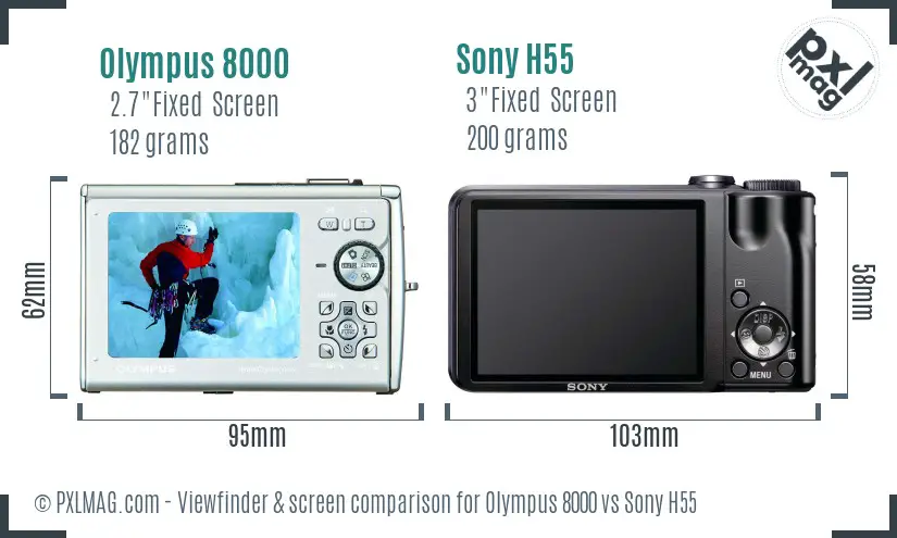 Olympus 8000 vs Sony H55 Screen and Viewfinder comparison
