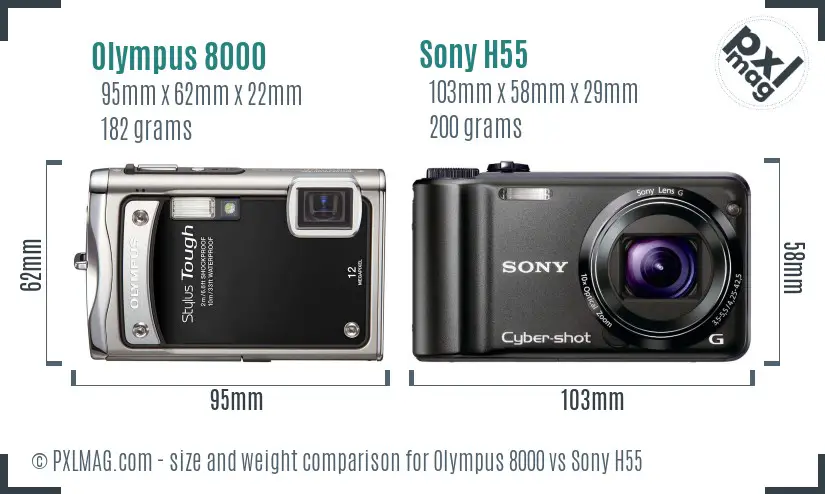 Olympus 8000 vs Sony H55 size comparison