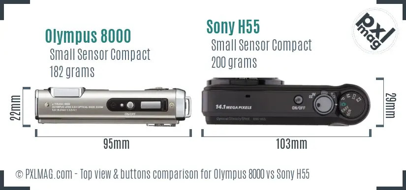Olympus 8000 vs Sony H55 top view buttons comparison