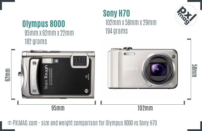 Olympus 8000 vs Sony H70 size comparison