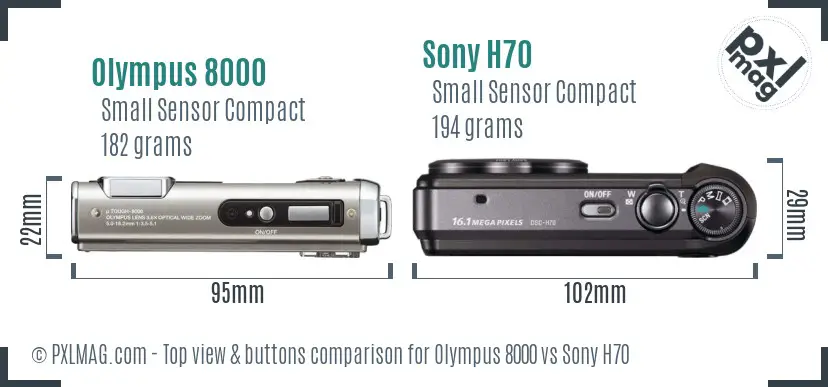 Olympus 8000 vs Sony H70 top view buttons comparison
