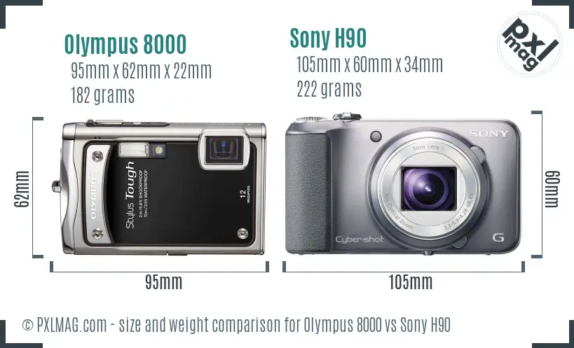 Olympus 8000 vs Sony H90 size comparison