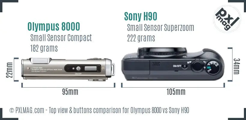 Olympus 8000 vs Sony H90 top view buttons comparison