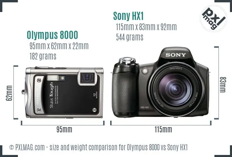 Olympus 8000 vs Sony HX1 size comparison