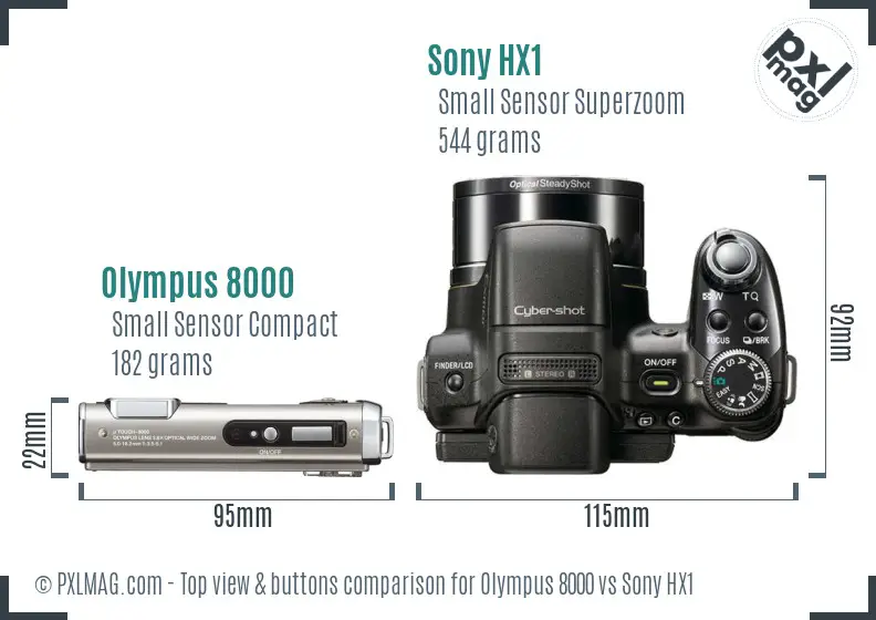 Olympus 8000 vs Sony HX1 top view buttons comparison