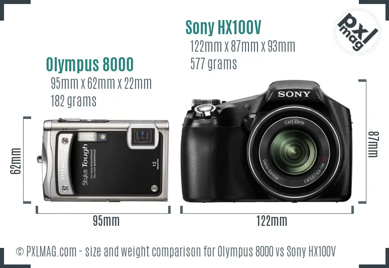 Olympus 8000 vs Sony HX100V size comparison