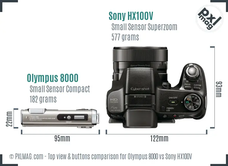 Olympus 8000 vs Sony HX100V top view buttons comparison