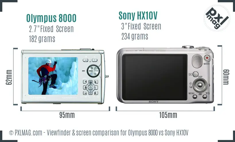 Olympus 8000 vs Sony HX10V Screen and Viewfinder comparison