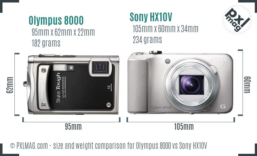 Olympus 8000 vs Sony HX10V size comparison