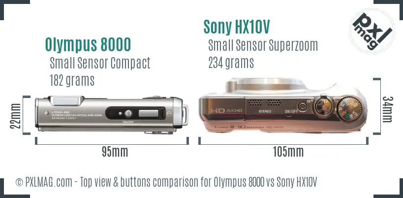 Olympus 8000 vs Sony HX10V top view buttons comparison