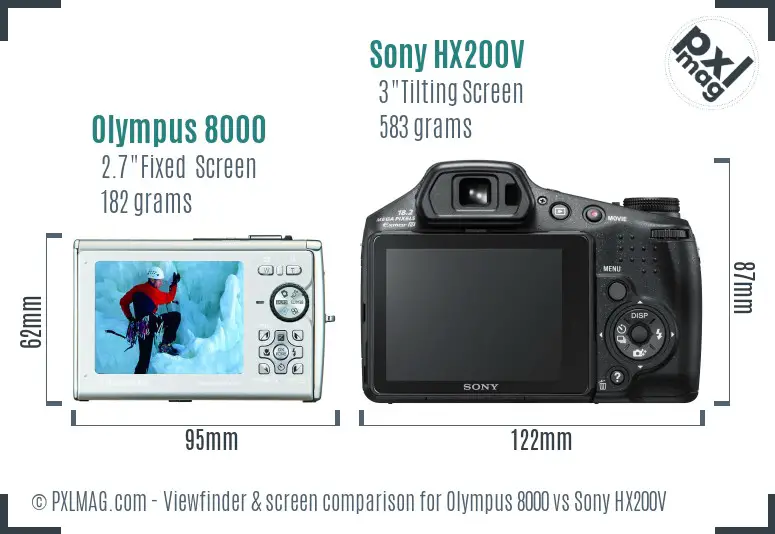 Olympus 8000 vs Sony HX200V Screen and Viewfinder comparison