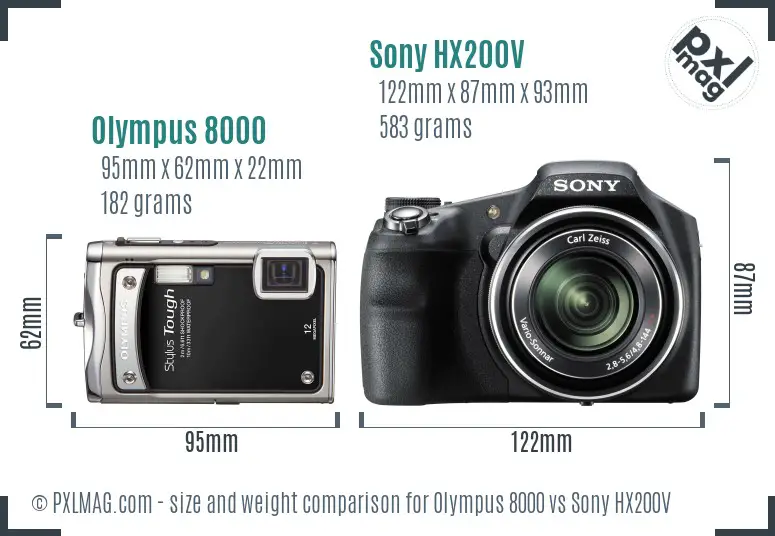 Olympus 8000 vs Sony HX200V size comparison