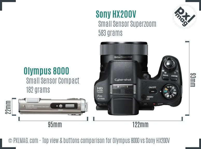Olympus 8000 vs Sony HX200V top view buttons comparison