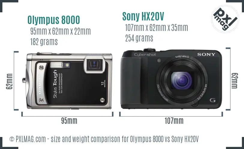 Olympus 8000 vs Sony HX20V size comparison